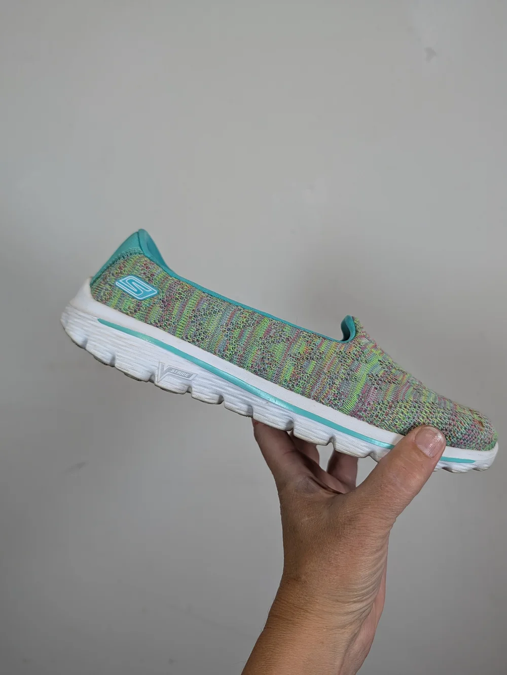 Skechers GOwalk Slip-On Knit Shoe in Mint/Pink, Size 8